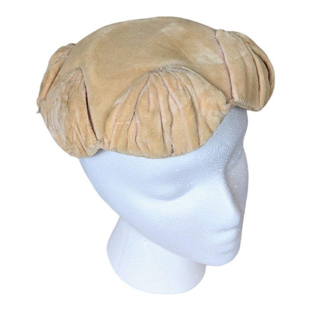 Vintage 1950s Peach Beige Calot Hat Juliet Cap Valerie Modes